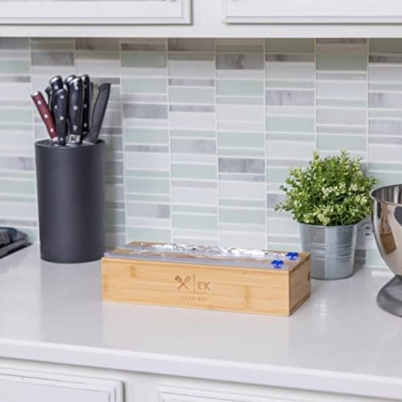 NEW! Foil And Plastic Wrap Dispenser With Cutter - Bamboo - 12" Rolls - Picture 8 of 9